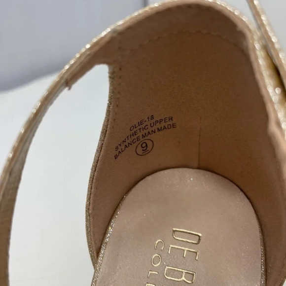 De Blossom Ankle Strap Low Heel Sparkle Wedding Event Shoe Gold Size 9 - Picture 6 of 8